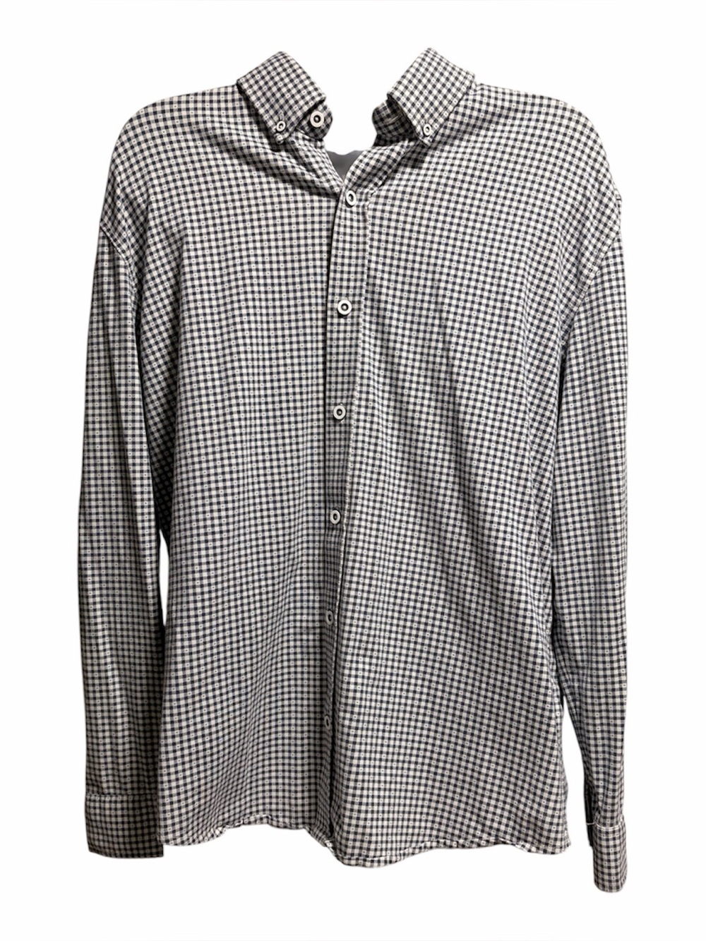 Buttercloth Men's Button Front Shirt Navy White Print Size Large Regular Fit